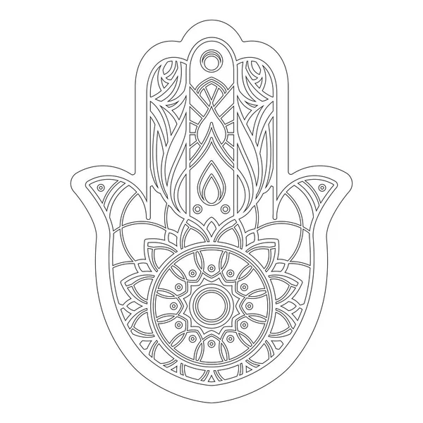 Schema Dell Illustrazione Vettoriale Della Mano Hamsa Isolata Sfondo Bianco — Vettoriale Stock