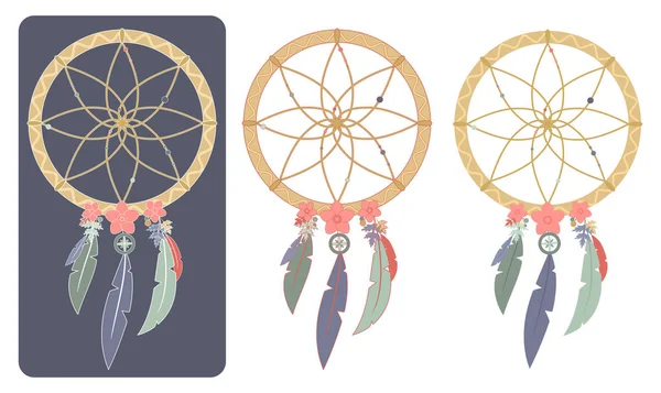 さまざまなアウトラインと色とりどり自由奔放に生きる組み立てられて Dreamcatchers つのベクトル イラストのセット — ストックベクタ