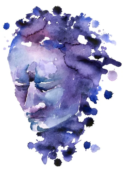 watercolor illustration of emotion of anger in blue tones