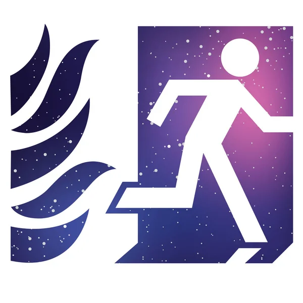 Illustrerad ikon isolerad på en bakgrund-Fire Exit med Fire — Stock vektor