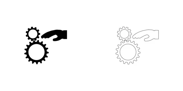 Icono ilustrado aislado sobre un fondo - Mano con Cogs — Vector de stock