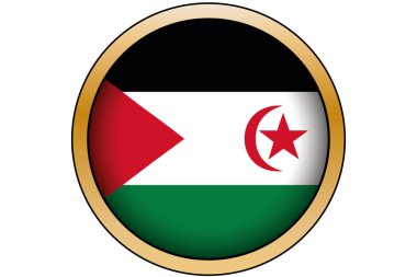 Batı Sahra Bayrağı ile 3d Altın Yuvarlak Düğme