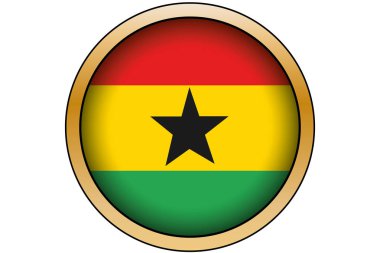 Gana Bayrağı ile 3d Altın Yuvarlak Düğme