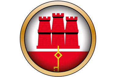 Cebelitarık Bayrağı ile 3d Altın Yuvarlak Düğme