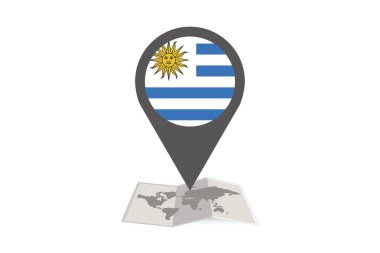 Uruguay Ülke Bayrağı ile Resimli Harita ve Pointer
