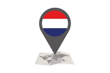 Hollanda Ülke Bayrağı ile Resimli Harita ve İşaretçi