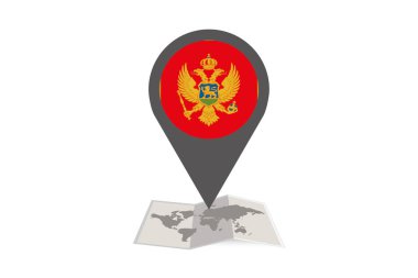 Karadağ Ülke Bayrağı ile Resimli Harita ve İşaretçi