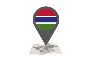 Gambiya Ülke Bayrağı ile Resimli Harita ve Pointer