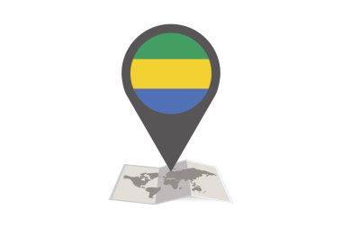 Gabon Ülke Bayrağı ile Resimli Harita ve Pointer