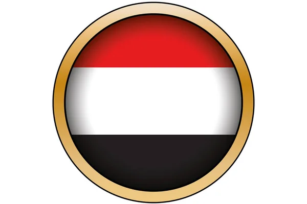 3D złoty okrągły przycisk z flagą Jemenu — Wektor stockowy