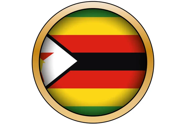 짐바브웨의 국기와 3D 골드 라운드 버튼 — 스톡 벡터