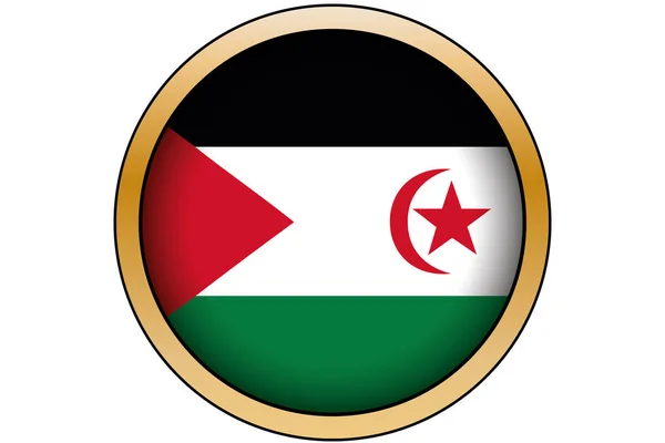 Bouton rond or 3D avec le drapeau du Sahara Occidental — Image vectorielle