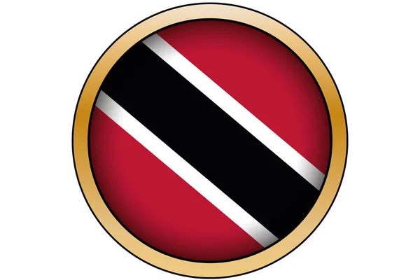 Botão redondo de ouro 3D com a bandeira de Trinidad e Tobago — Vetor de Stock