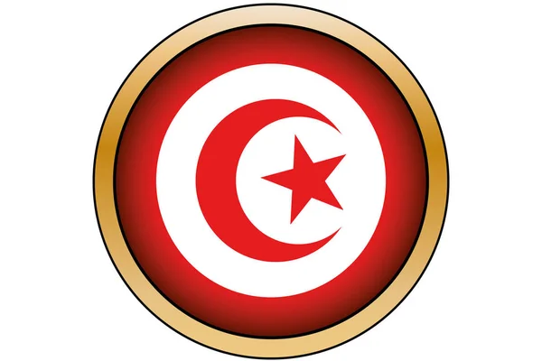 Tunus Bayrağı ile 3d Altın Yuvarlak Düğme — Stok Vektör