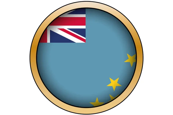 Bouton rond en or 3D avec le drapeau de Tavalu — Image vectorielle