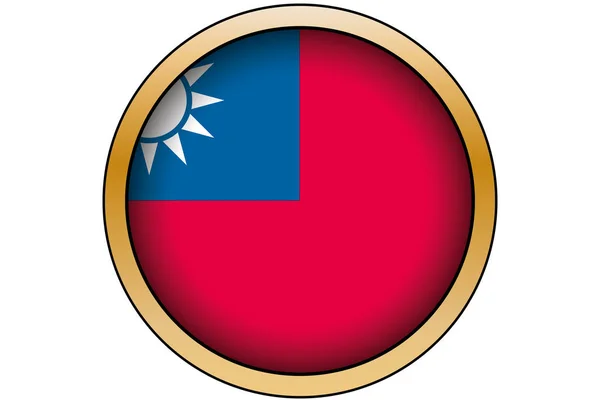 3D χρυσό στρογγυλό κουμπί με τη σημαία της Ταϊβάν — Διανυσματικό Αρχείο