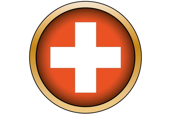 3D Gold Round Button with the Flag of Switzerland — Stock Vector