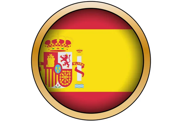 3d 黄金圆形按钮，带有西班牙国旗 — 图库矢量图片