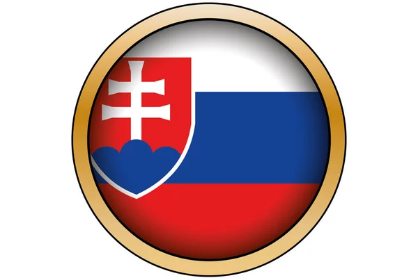 3D Gold Round Button with the Flag of Slovakia — Stock Vector