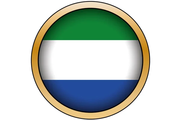 3D gouden ronde knop met de vlag van Sierra Leone — Stockvector