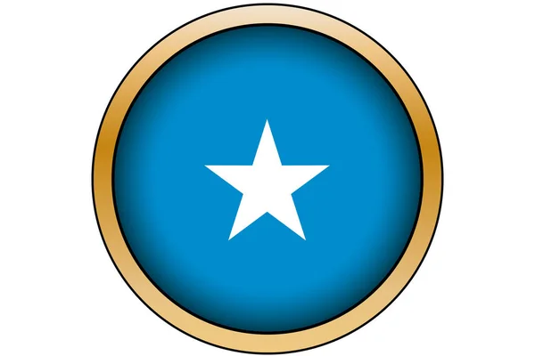 3d Gold runder Knopf mit der Flagge Somalias — Stockvektor