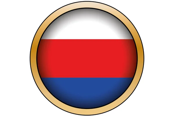 Botón redondo de oro en 3D con la bandera de Serbia — Vector de stock