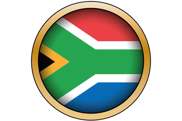 3D Gold Round Button with the Flag of South Africa — Stock Vector