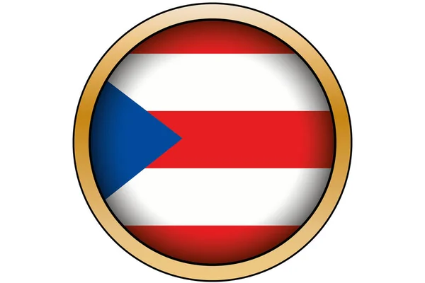 プエルトリコの旗を持つ3Dゴールドラウンドボタン — ストックベクタ