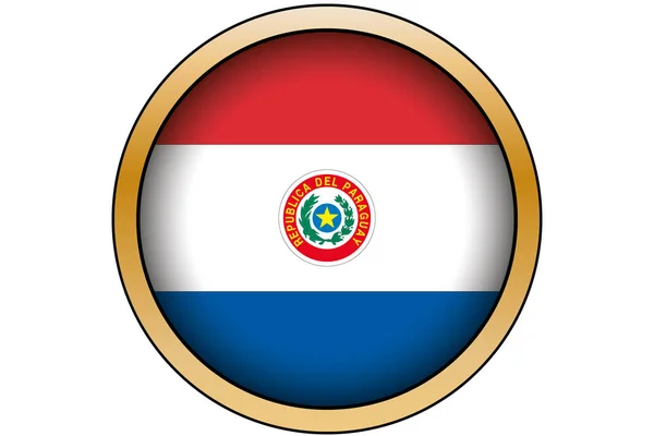 Botão redondo de ouro 3D com a bandeira do Paraguai —  Vetores de Stock