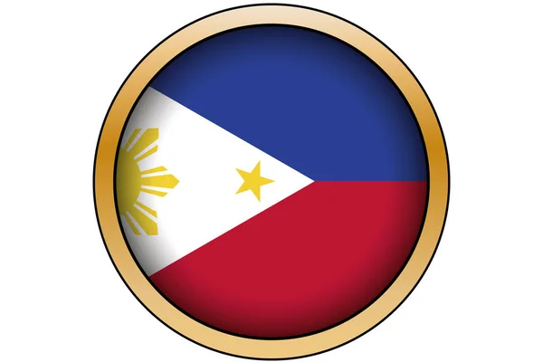 Bouton rond en or 3D avec le drapeau des Philippines — Image vectorielle