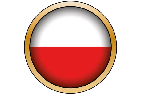 3D gouden ronde knop met de vlag van Polen — Stockvector