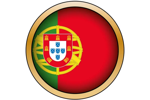 Botón redondo de oro 3D con la bandera de Portugal — Vector de stock