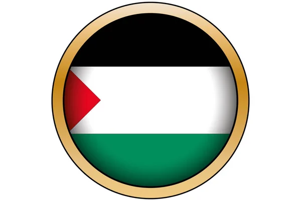 Botón redondo de oro 3D con la bandera de Palestina — Archivo Imágenes Vectoriales