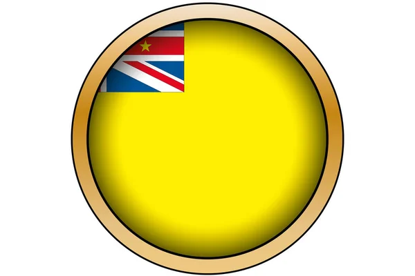 3D arany forduló gomb Niue zászlaja — Stock Vector