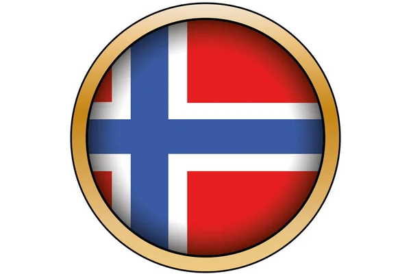 3d Gold runder Knopf mit der norwegischen Flagge — Stockvektor