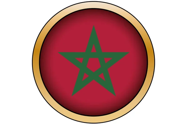 Botón redondo de oro 3D con la bandera de Marruecos — Archivo Imágenes Vectoriales