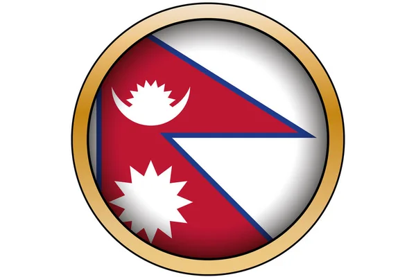 Botón redondo de oro 3D con la bandera de Nepal — Vector de stock