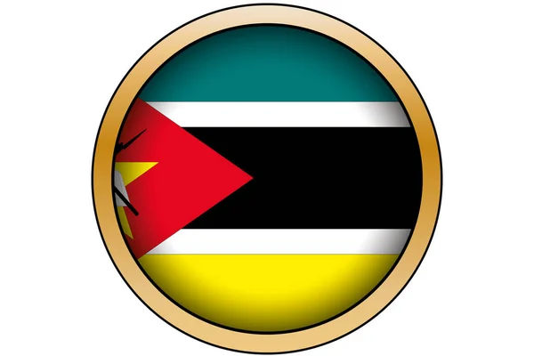 3D gouden ronde knop met de vlag van Mozambique — Stockvector