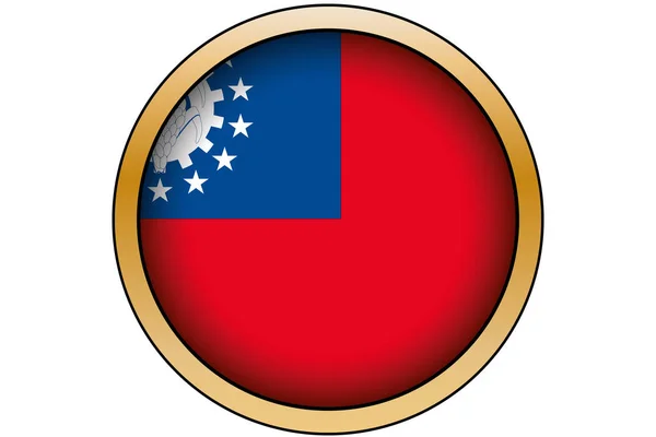 Myanmar Bayrağı ile 3d Altın Yuvarlak Düğme — Stok Vektör