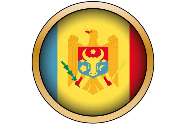 Botón redondo de oro 3D con la bandera de Moldavia — Vector de stock