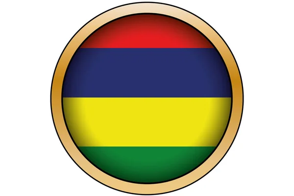 3D gouden ronde knop met de vlag van Mauritius — Stockvector