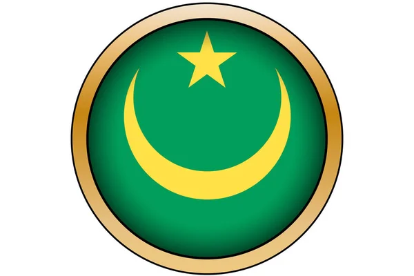 Botón redondo de oro 3D con la bandera de Mauritania — Vector de stock