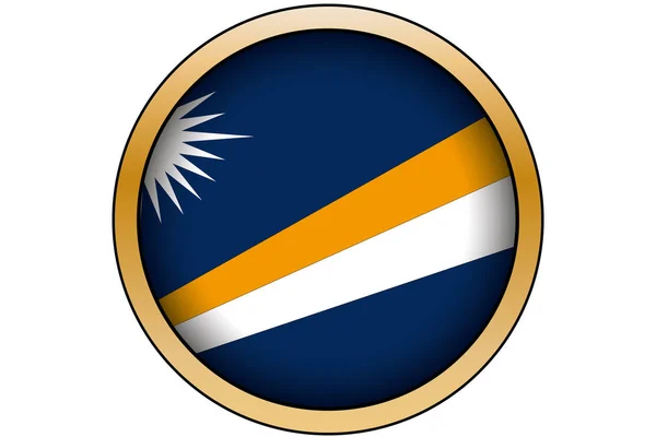 3D gouden ronde knop met de vlag van Marshall Islands — Stockvector