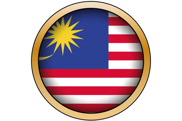 Tombol Bundar Emas 3D dengan Bendera Malaysia - Stok Vektor