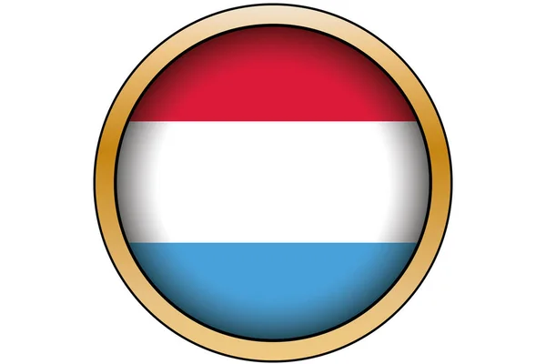 Bouton rond en or 3D avec le drapeau du Luxembourg — Image vectorielle