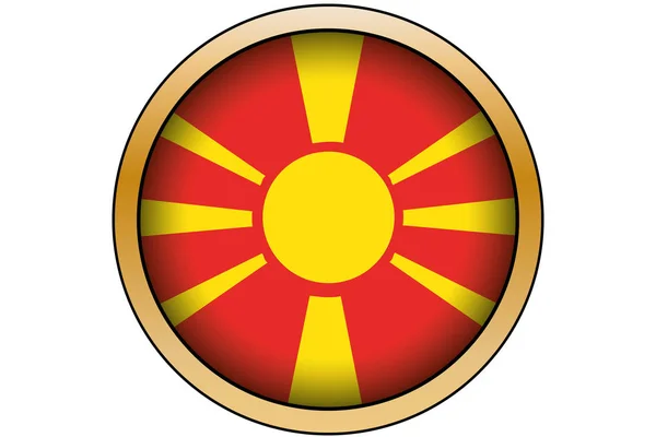 Botón redondo de oro 3D con la bandera de Macedonia — Vector de stock