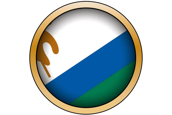 Botón redondo de oro 3D con la bandera de Lesotho — Vector de stock