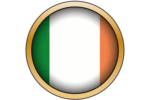 3D gouden ronde knop met de vlag van Ierland — Stockvector