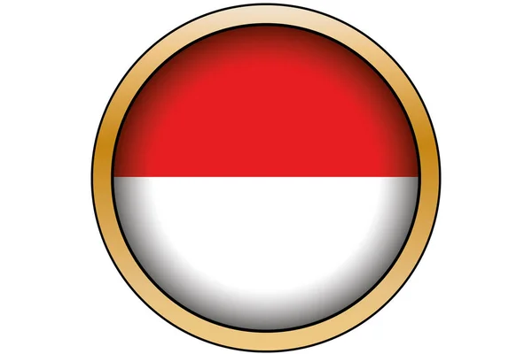 Трехмерная золотая круглая кнопка с индонезийским флагом — стоковый вектор