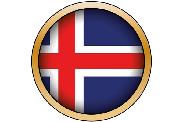 3D Gold Round Button with the Flag of Iceland — Stock Vector